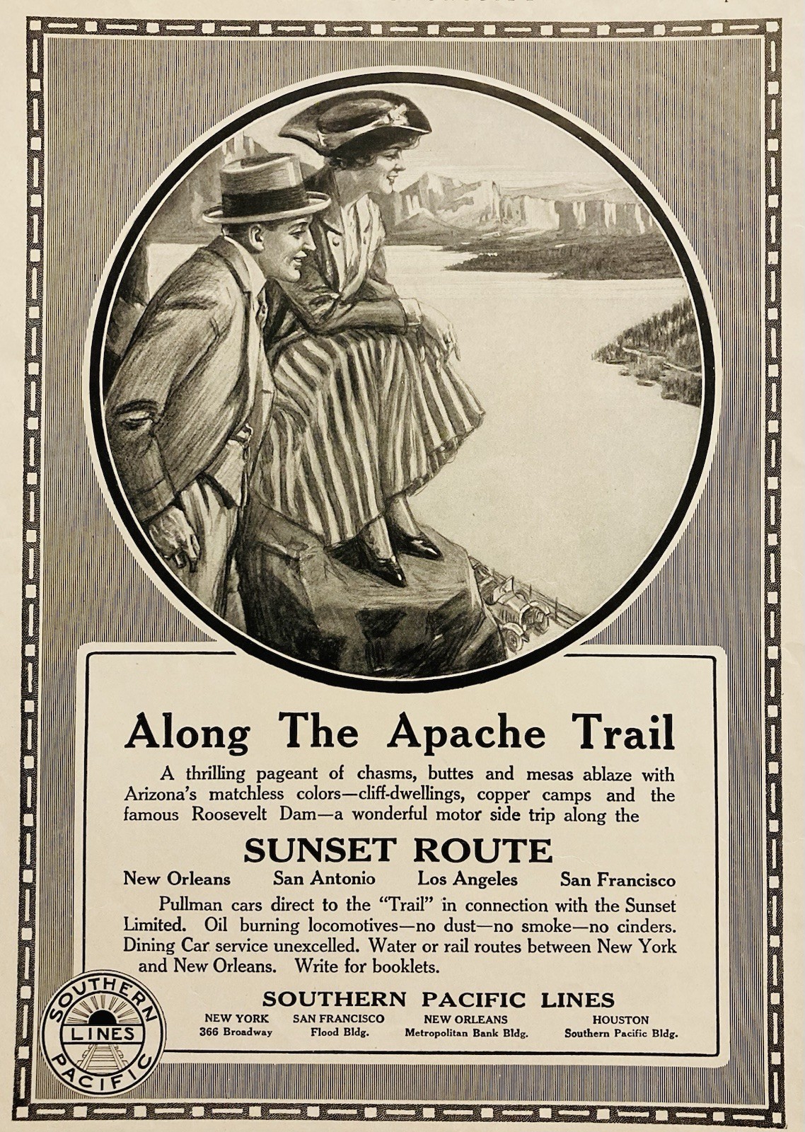 1917 AD.(XH80)~SOUTHERN PACIFIC LINES, SUNSET ROUTE ALONG APACHE TRAIL