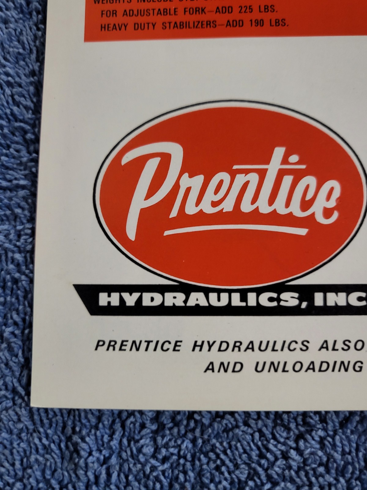 Vintage Prentice Hydraulics Inc. BLOCK UNLOADER Crane Lift Loader BROCHURE WI.