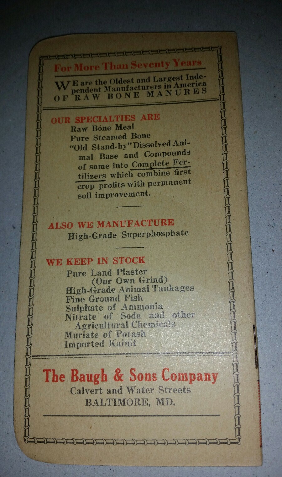 The Baugh & Sons Company Advertising Notebook Baltimore Md