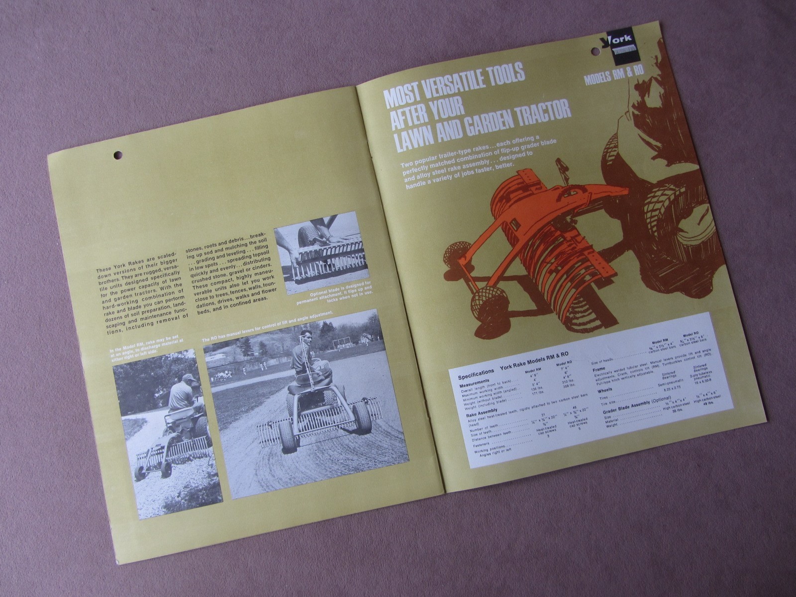 c1970s York Tractor RAKES Sales Brochure Specs Photos Models Pro RE RM RO RS