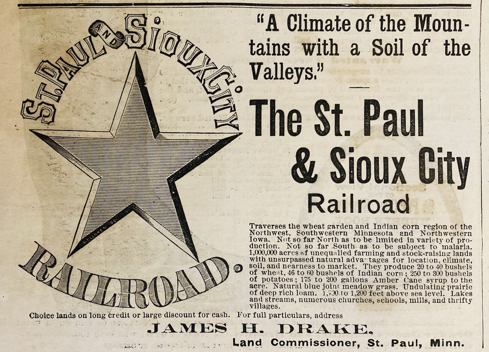 1879 AD.(XH87)~THE ST. PAUL & SIOUX CITY RAILROAD MOUNTAIN VALLEY EXCURSION