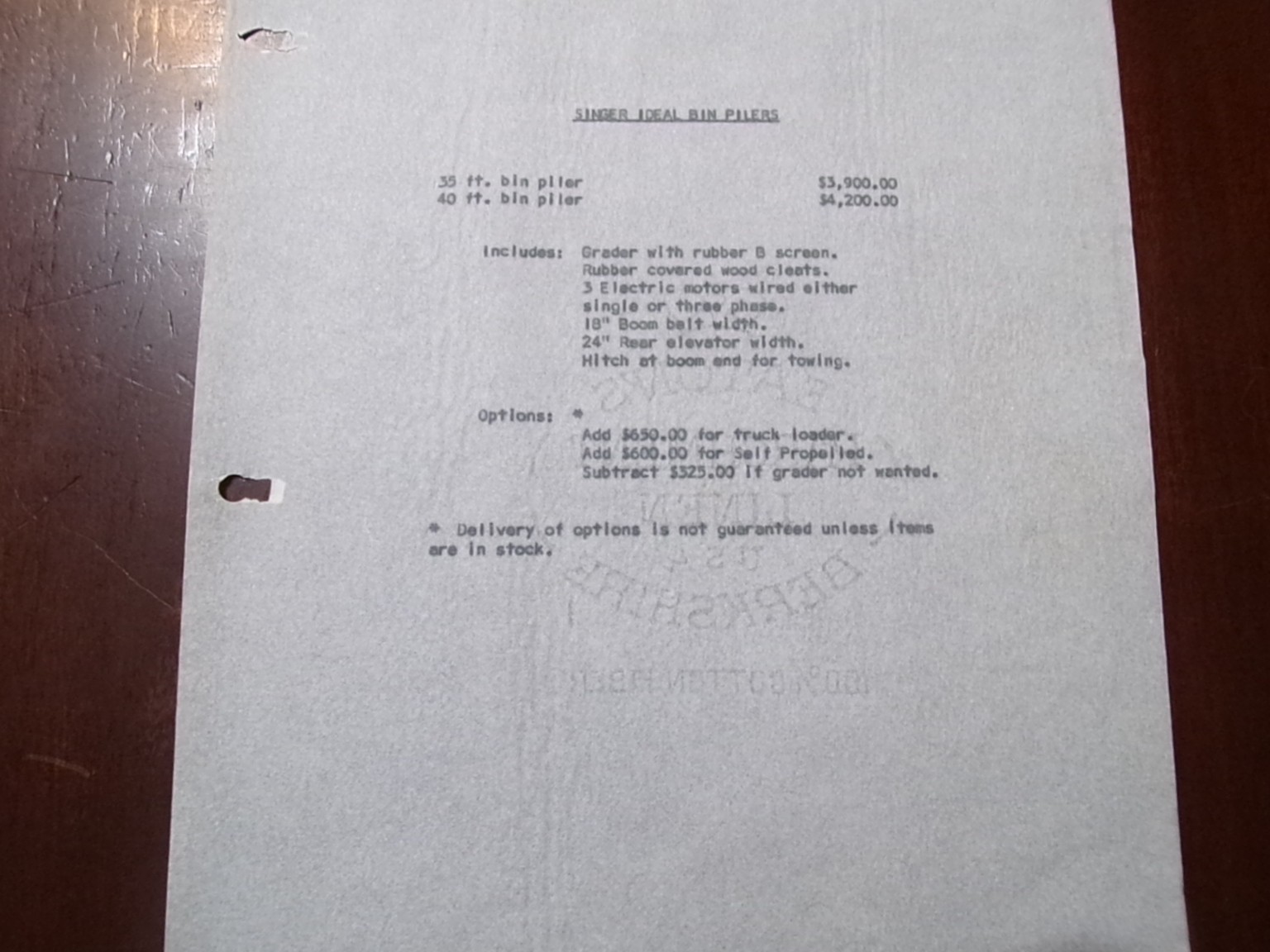 Singer Ideal Potato & Onion Bin Stacker Sales Brochure & price list 1970&rsquo;s?
