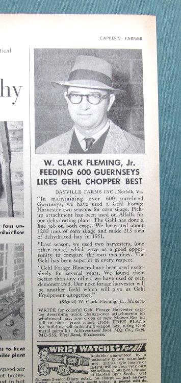 1952 Gehl Chopper Ad Photo Endorsed by W Clark Fleming of Norfolk, Virginia