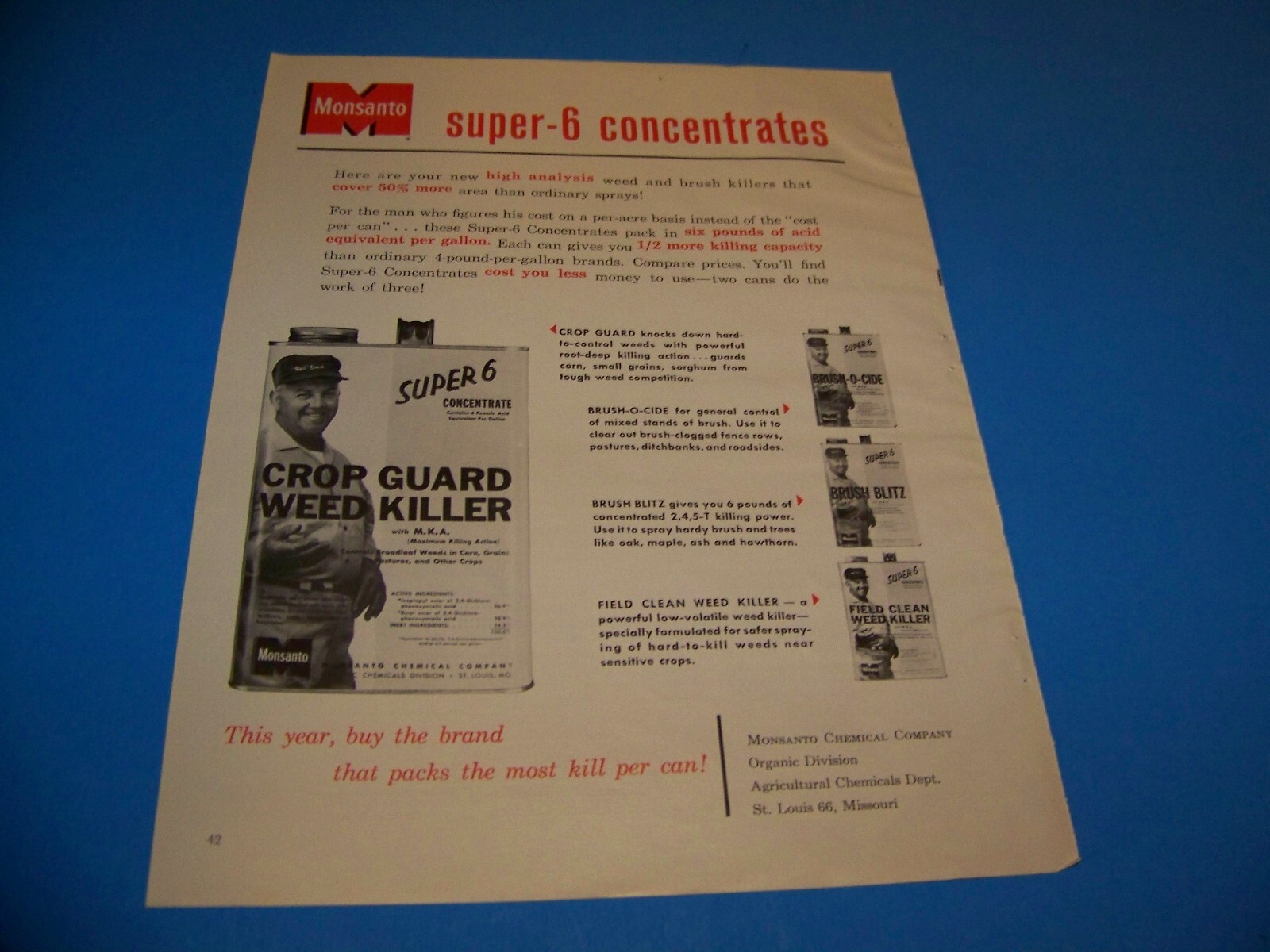 Monsanto Super-6 Agricultural Print Ad from Magazine Vintage 1960