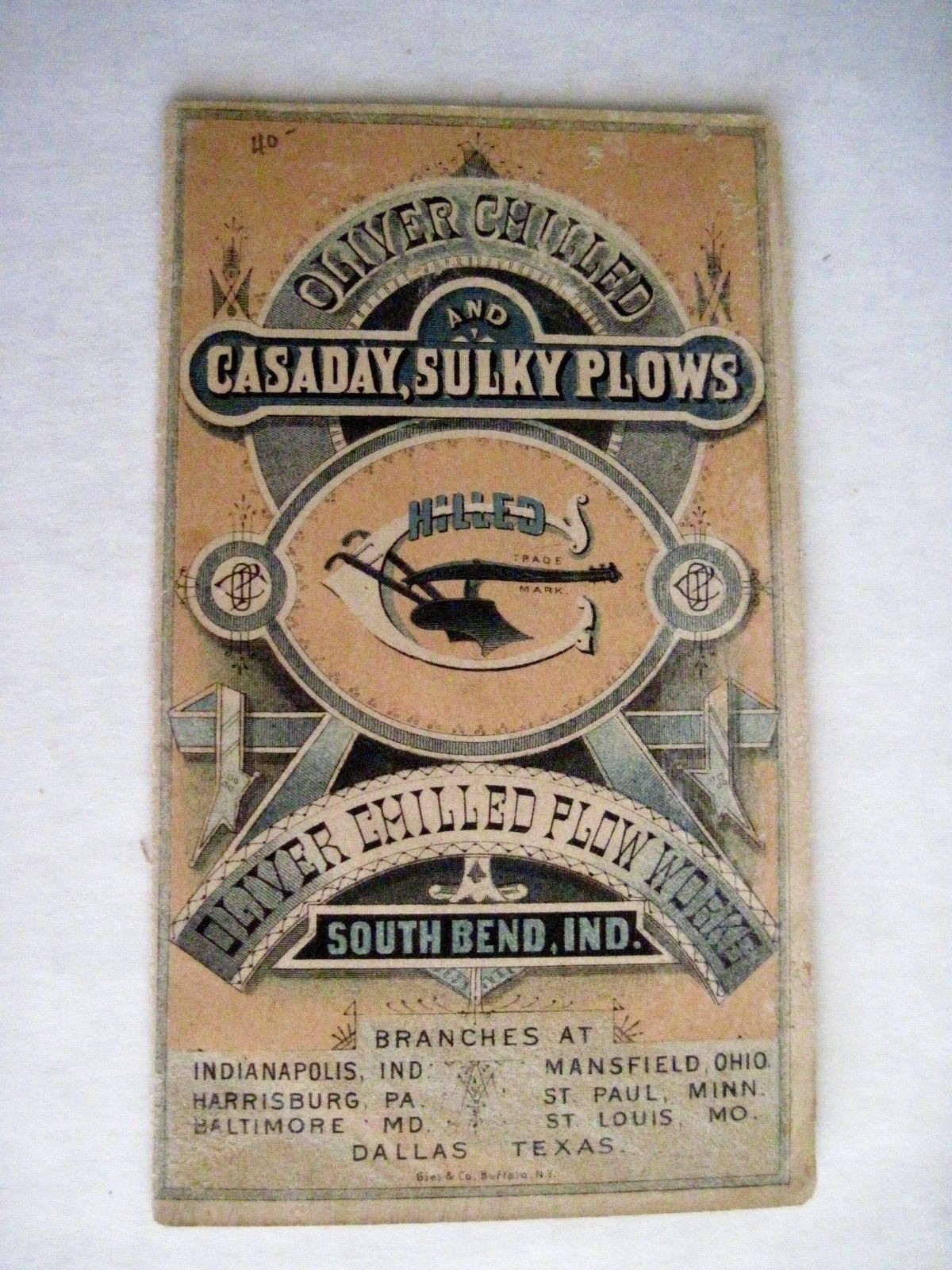 Victorian Trade Card for « Casaday, Sulky Plows » w/ Horse Drawn Plow *