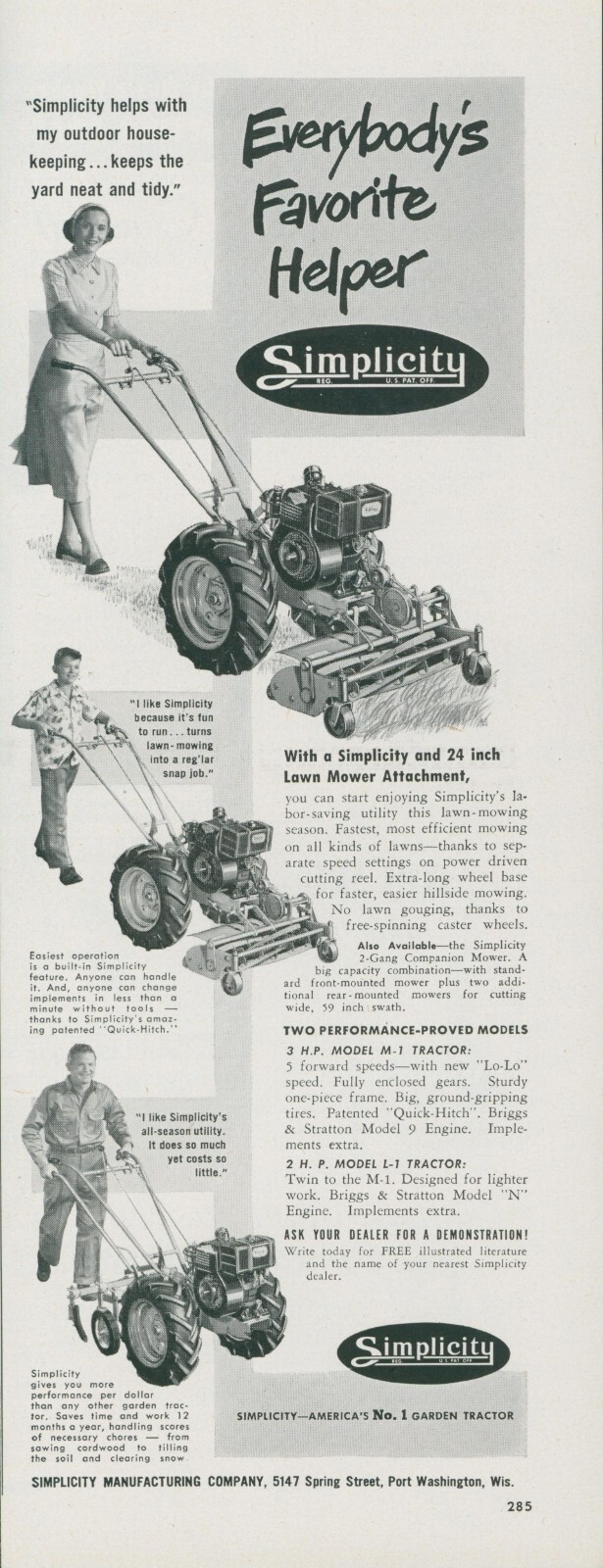 1951 Simplicity Tractor M1 L1 Neat Tidy Fun Lawn Mower Vintage Print Ad BH1