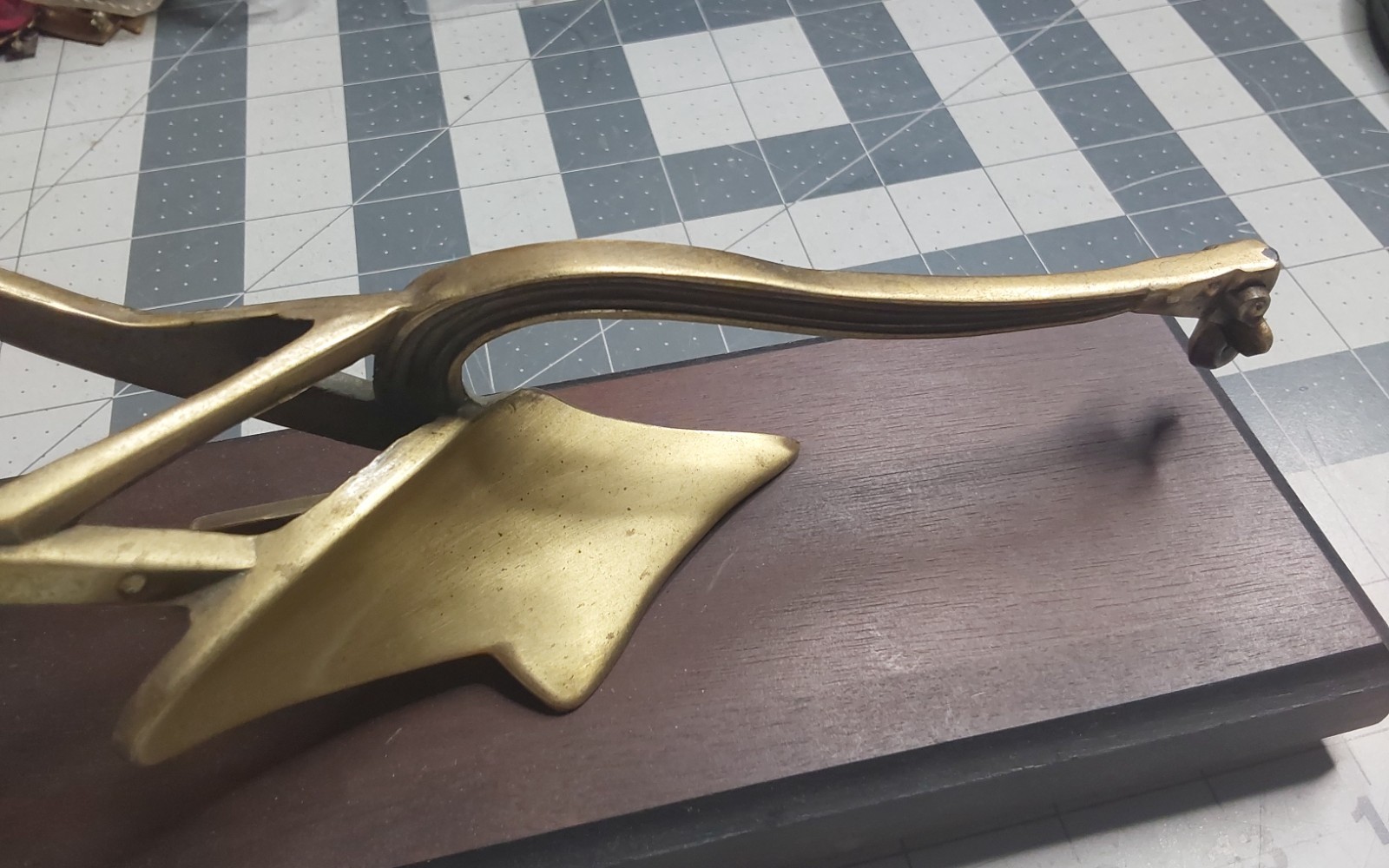 A.C.R. Limited Craftsman Brass Plow On Wooden Stand 10 Inches