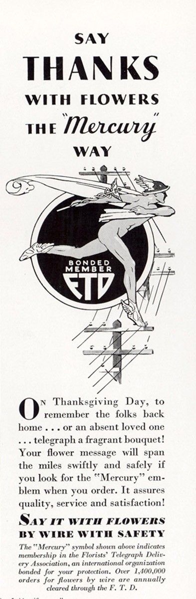 1931 FTD Flowers: Say Thanks With Flowers the Mercury Way Vintage Print Ad