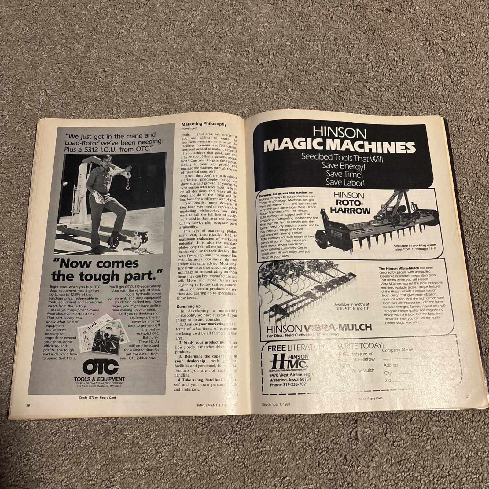Implement & Tractor Magazine September 7, 1981 Farming Agriculture Vintage Ads J