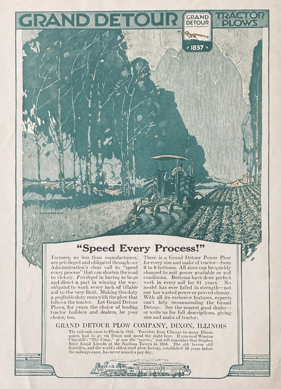 1918 AD.(XH66)~GRAND DETOUR PLOW CO. DIXON, ILL. GRAND DETOUR PLOWS