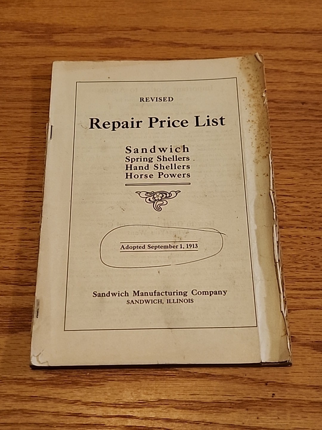 Sandwich Manufacturing Co Repair Price List Spring Hand Shellers Horse Powers