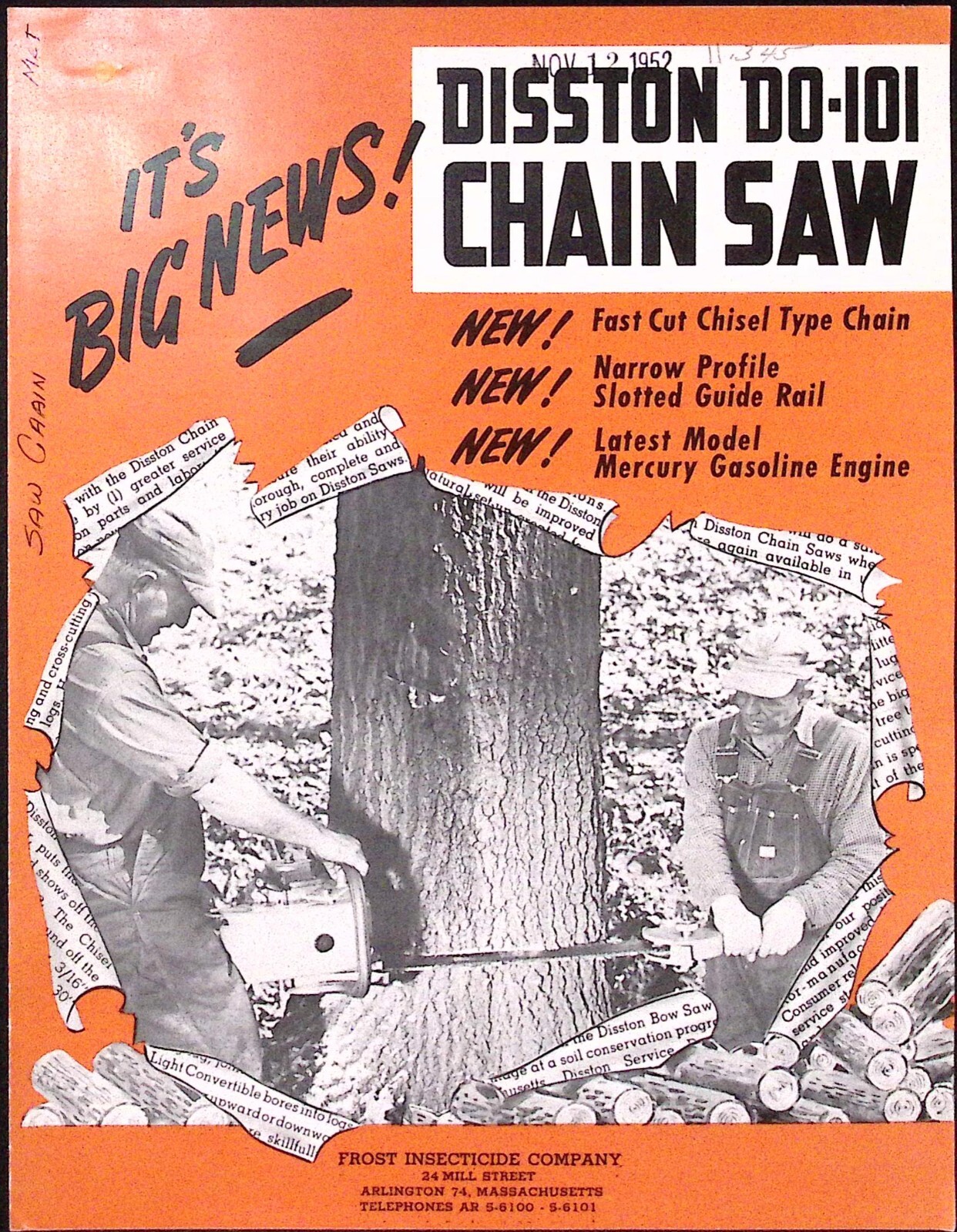 1952 Disston DO-101 DH-120 Chain Saw Dealer Brochure Henry Disston & Sons