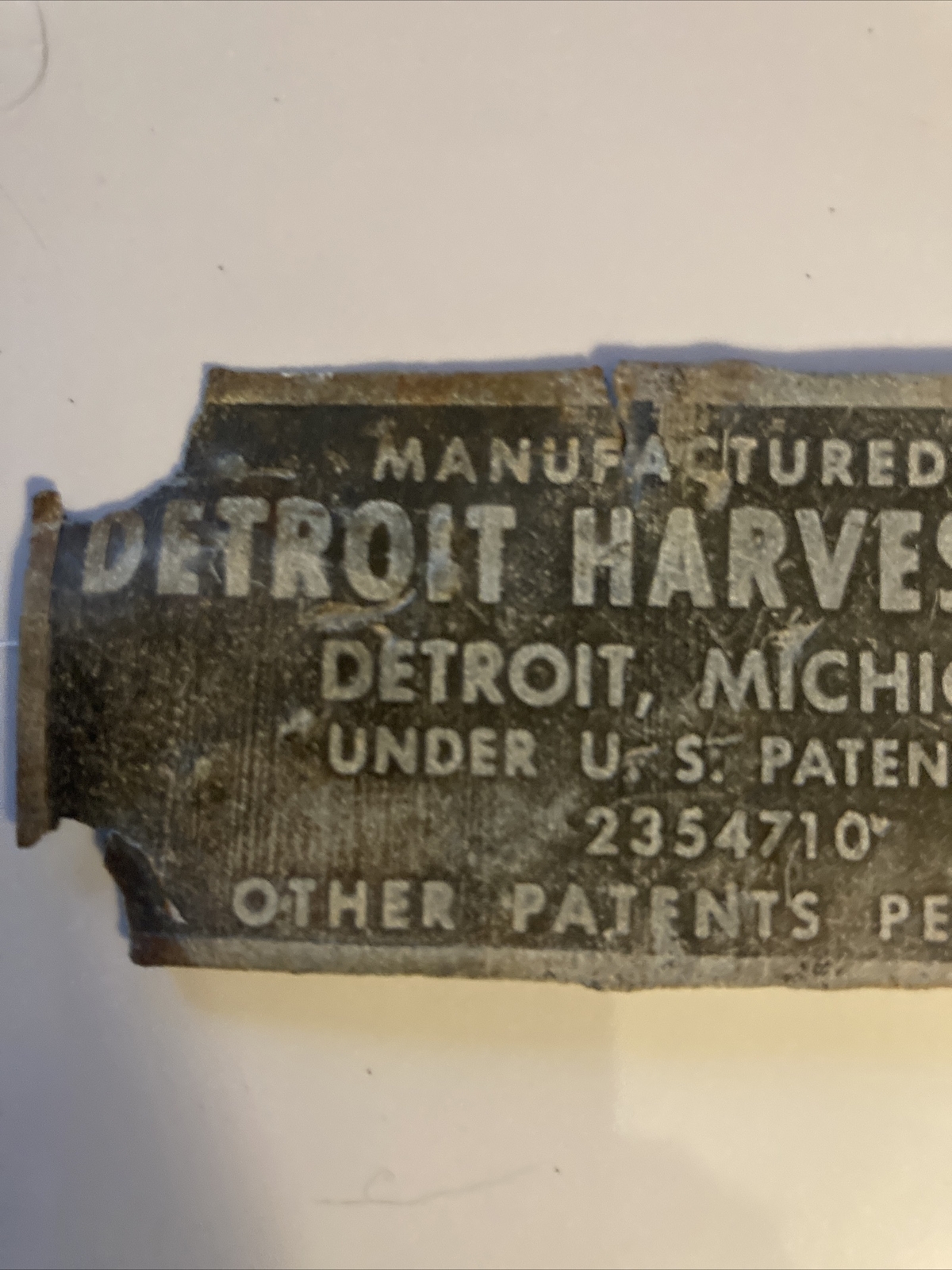 DETROIT HARVESTER CO. Name Plate