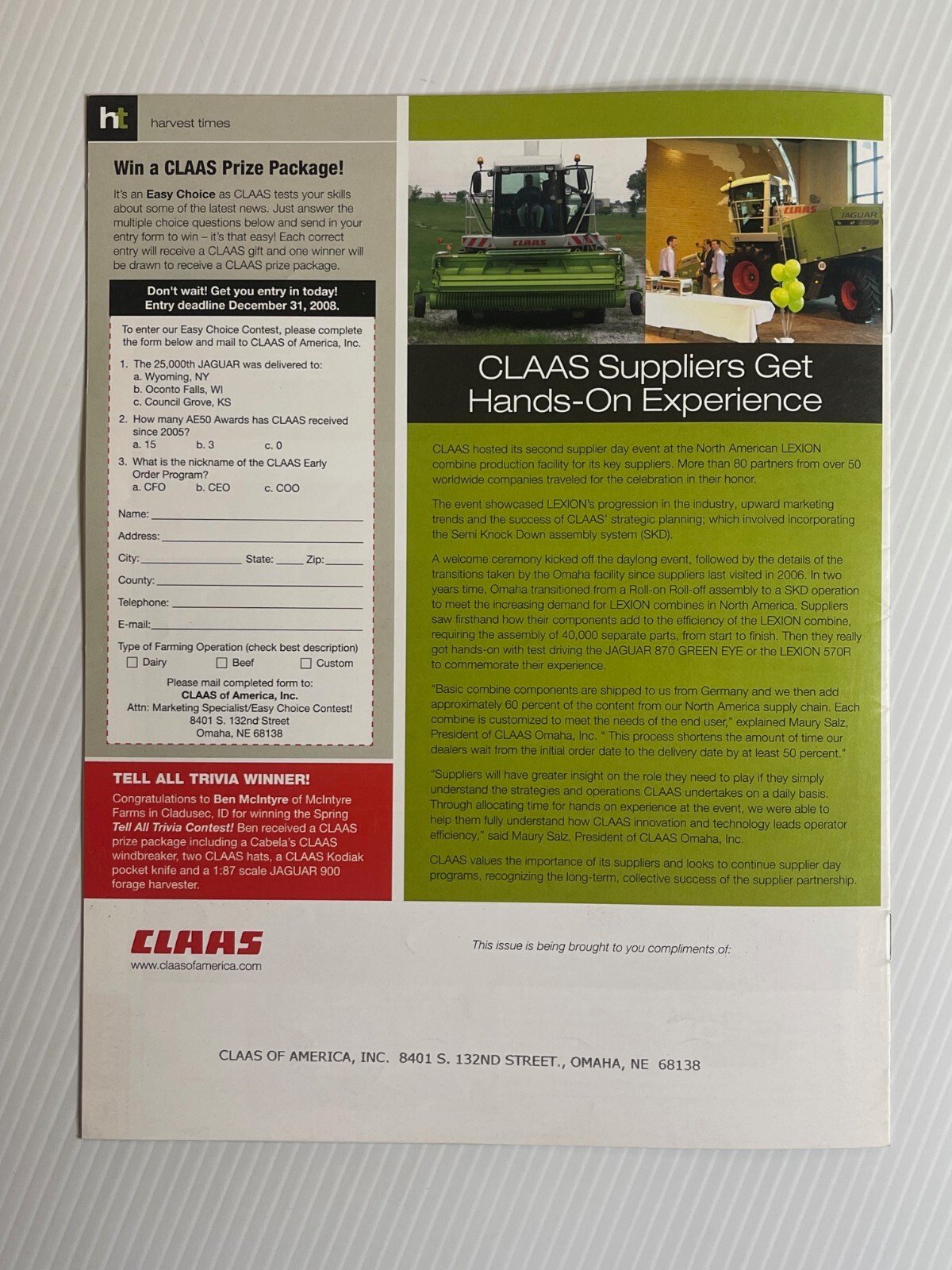 CLAAS – Technology At Work Sales Brochure *2008* (Showroom Mailer Brochure)