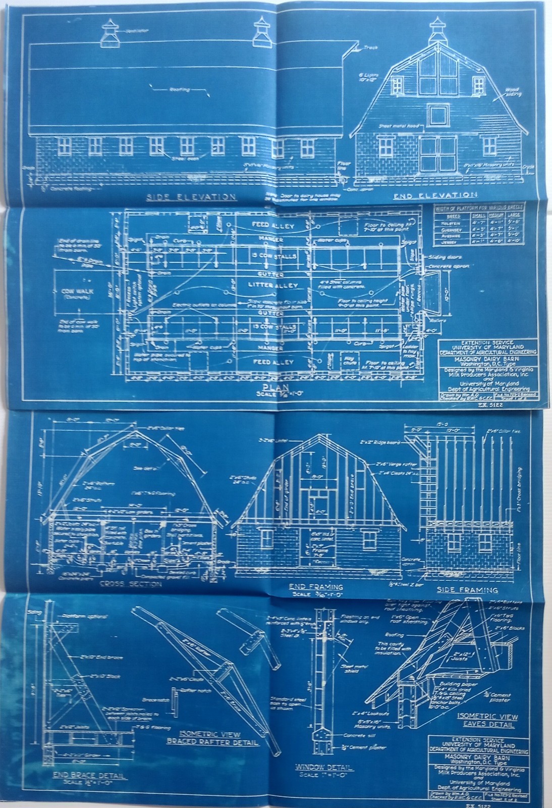 1940&prime;-50&rsquo;s Dairy Barn And Dairy Houses Actual Blue Prints 2 Houses & Both Barn