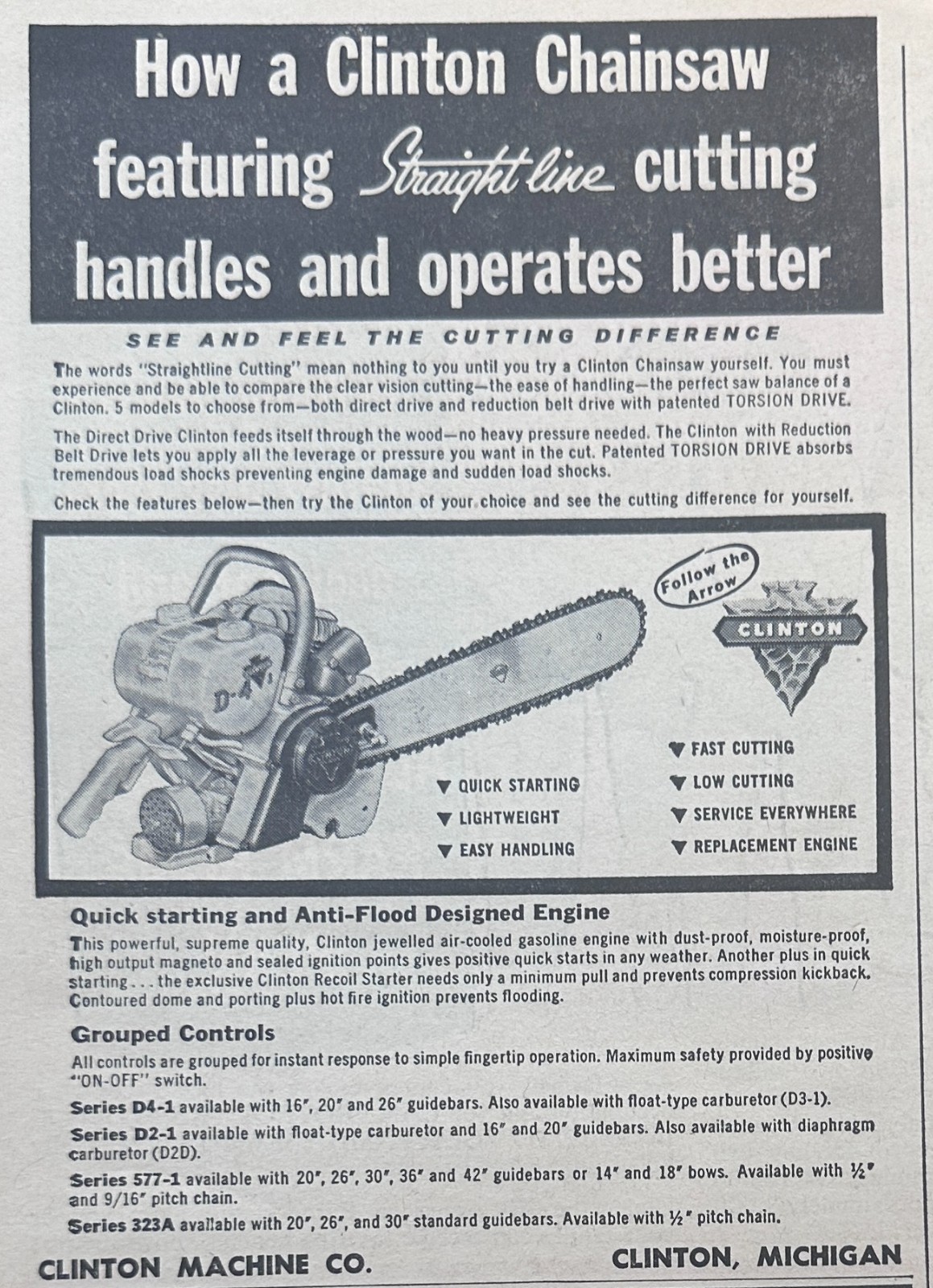 Lot of (2) Clinton Chain Saw Ads – Clinton, MI Set #811