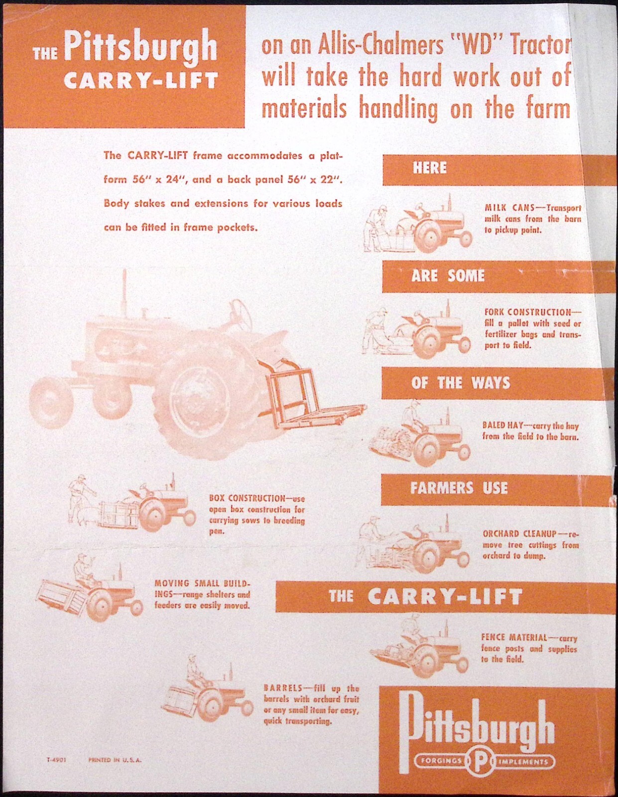 1953 Pittsburgh Carry Lift Utility Carrier for WD Tractors Brochure