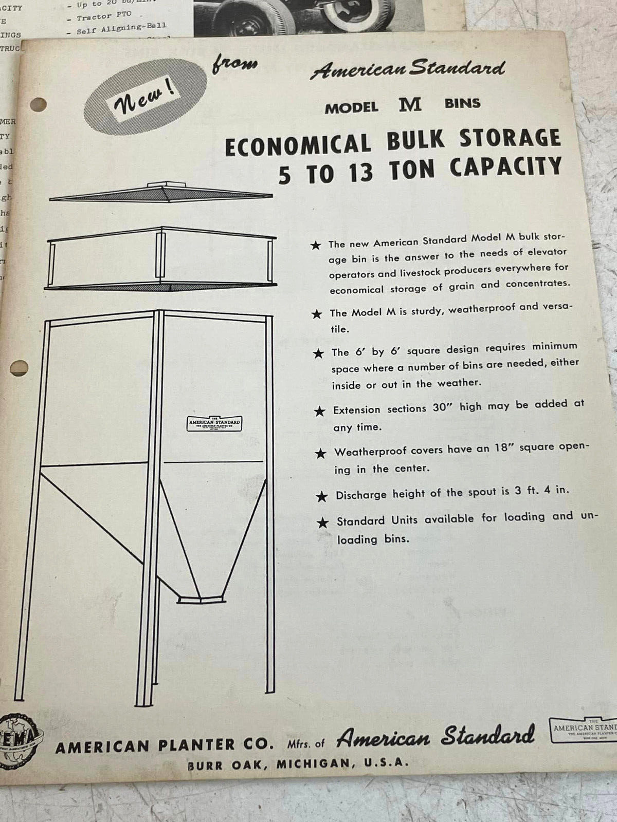 Vtg 1950s American Standard Planter Co Farm Bins Auger+ Diagram Brochure Bundle