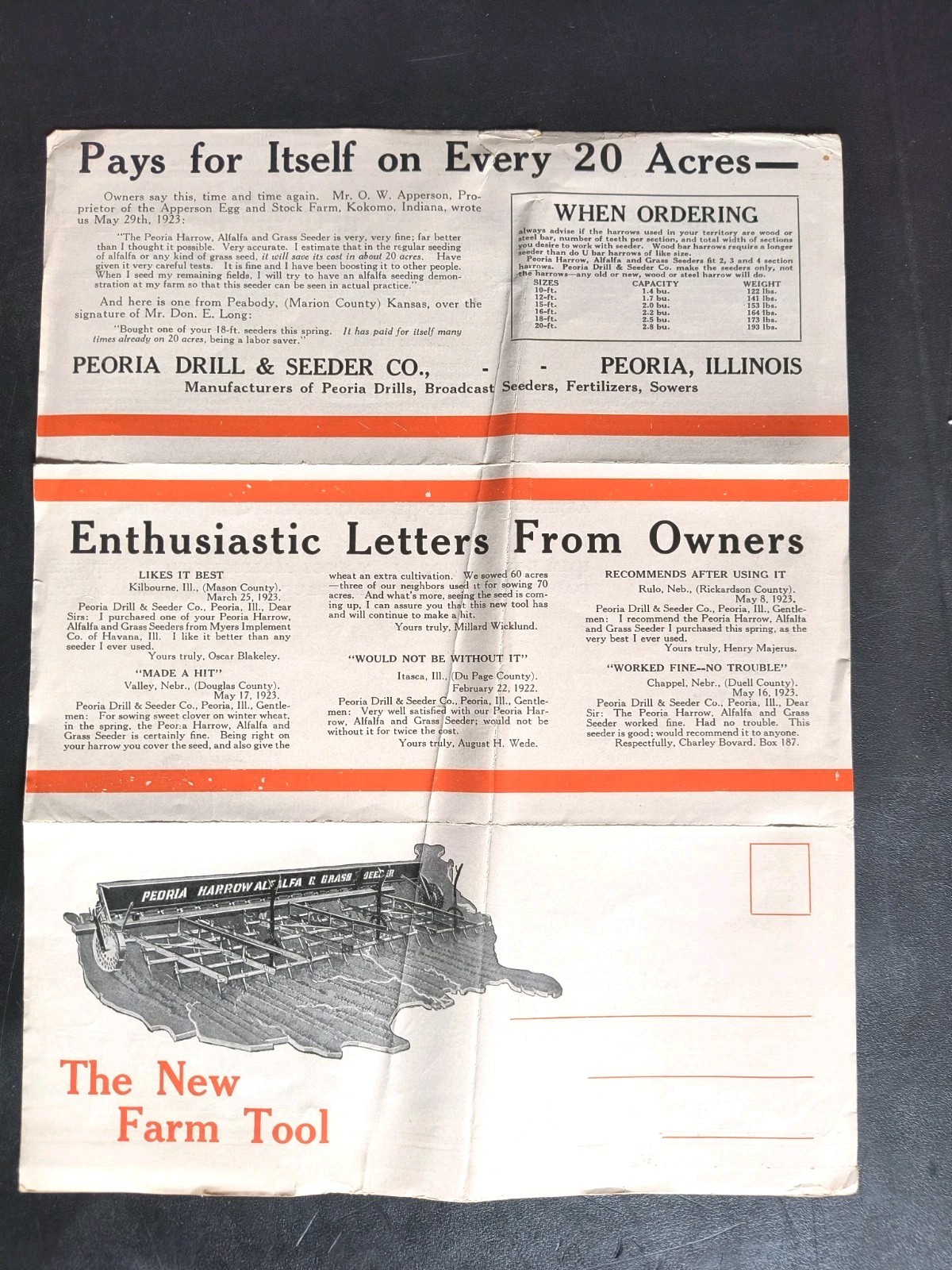 1920s Rock Island Plow Co Sales Letter Peoria Drill Sale Brochure Lot