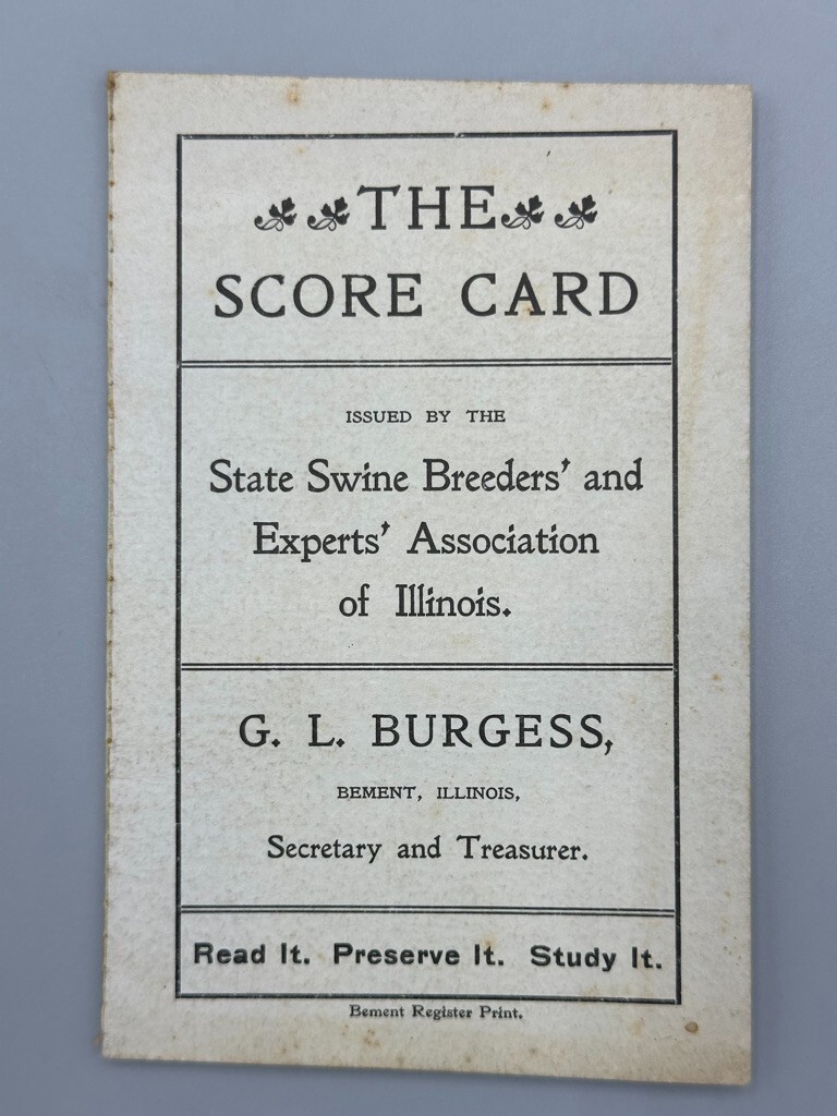 c 1910 SWINE BREEDERS Hog Pig ILLINOIS Score Card FARM Advertising Booklet