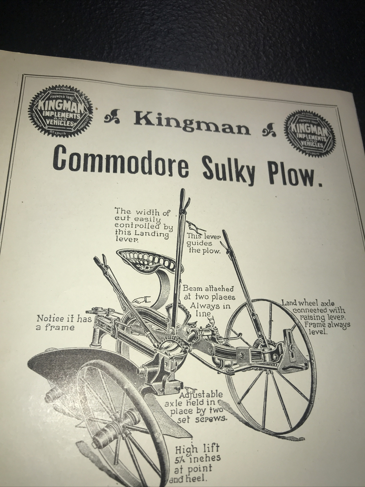 ORIGINAL 1905 Kingman Commodore Sulky Plow Farm Advertising – Omaha – Nebraska