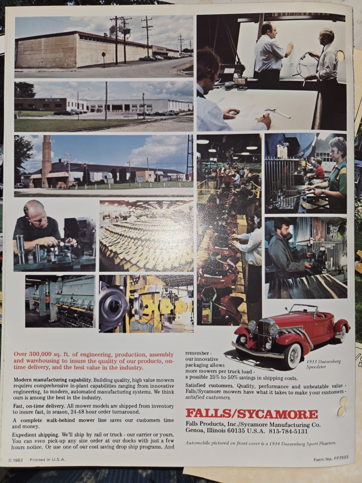 LOT OF 9 70S AND 80S FALLS SYCAMORE LAWN MOWER DEALER COLOR BROCHURES 1976-1986