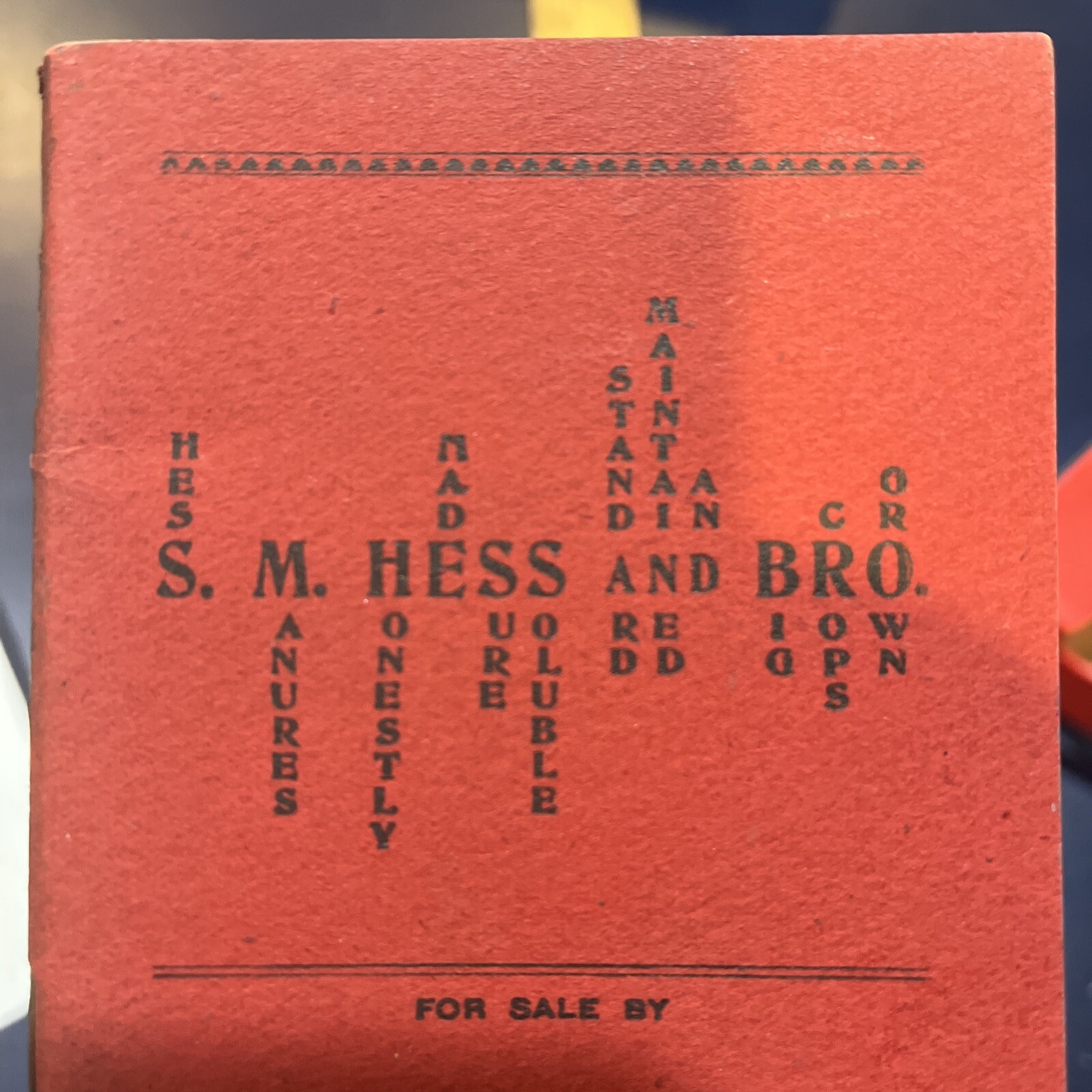 SM Hess & Brother Fertilizer/manure Calendar Book Philadelphia Pa 1900