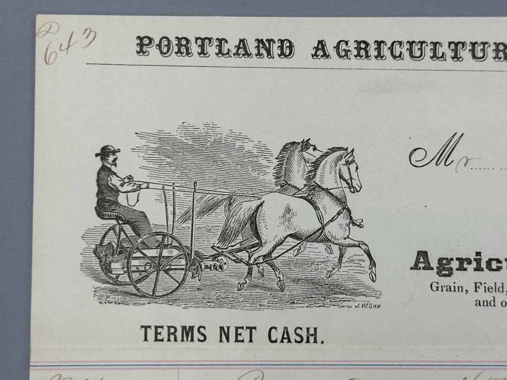 1867 Kendall & Whitney FARM Advertising PORTLAND MAINE Illustrated Invoice