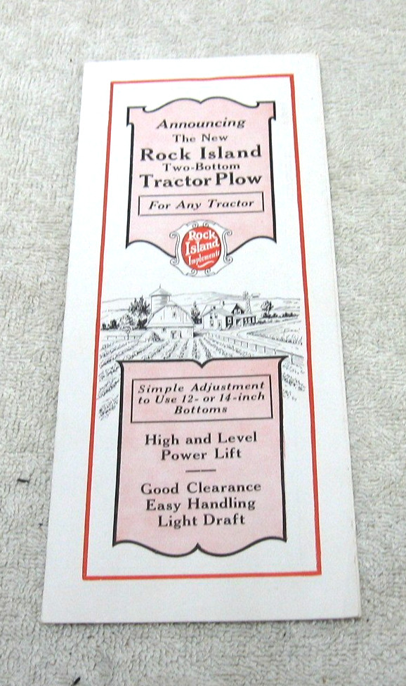 VINTAGE 1935 ROCK ISLAND 2 BOTTOM TRACTOR PLOW BROCHURE ORIGINAL 22A