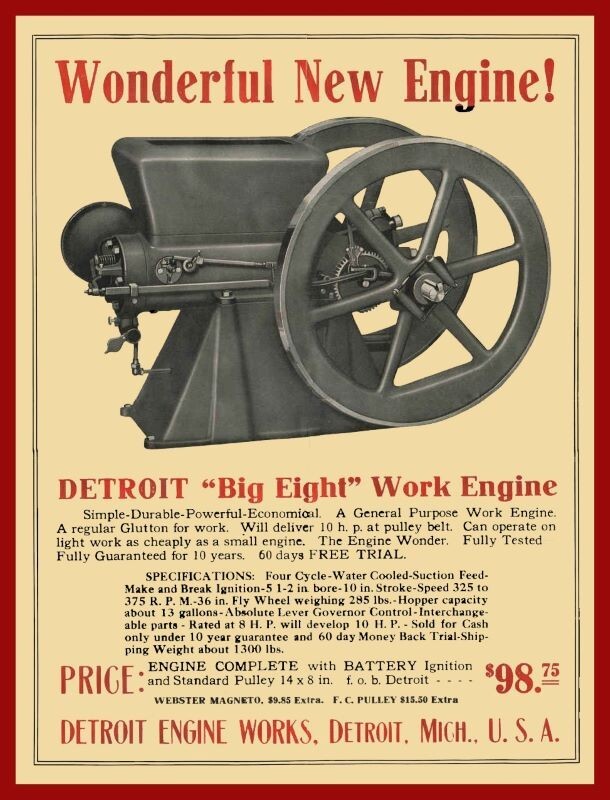 Detroit Engine Works Gas Farm Engines New Sign: 18×24 USA STEEL