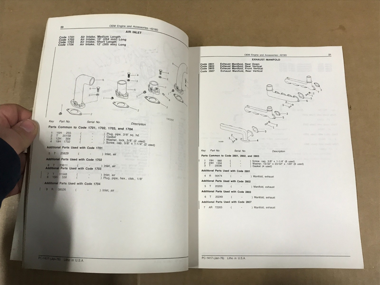 Vintage John Deere 4219D OEM Engine & Accessories Parts Catalog