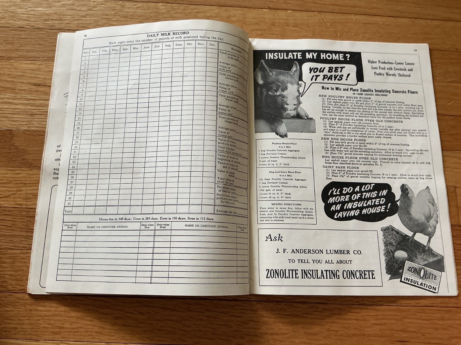 1947 Farm Acct. Record Book – J. F. Anderson Lumber Co. Minnesota, Iowa, Dakotas