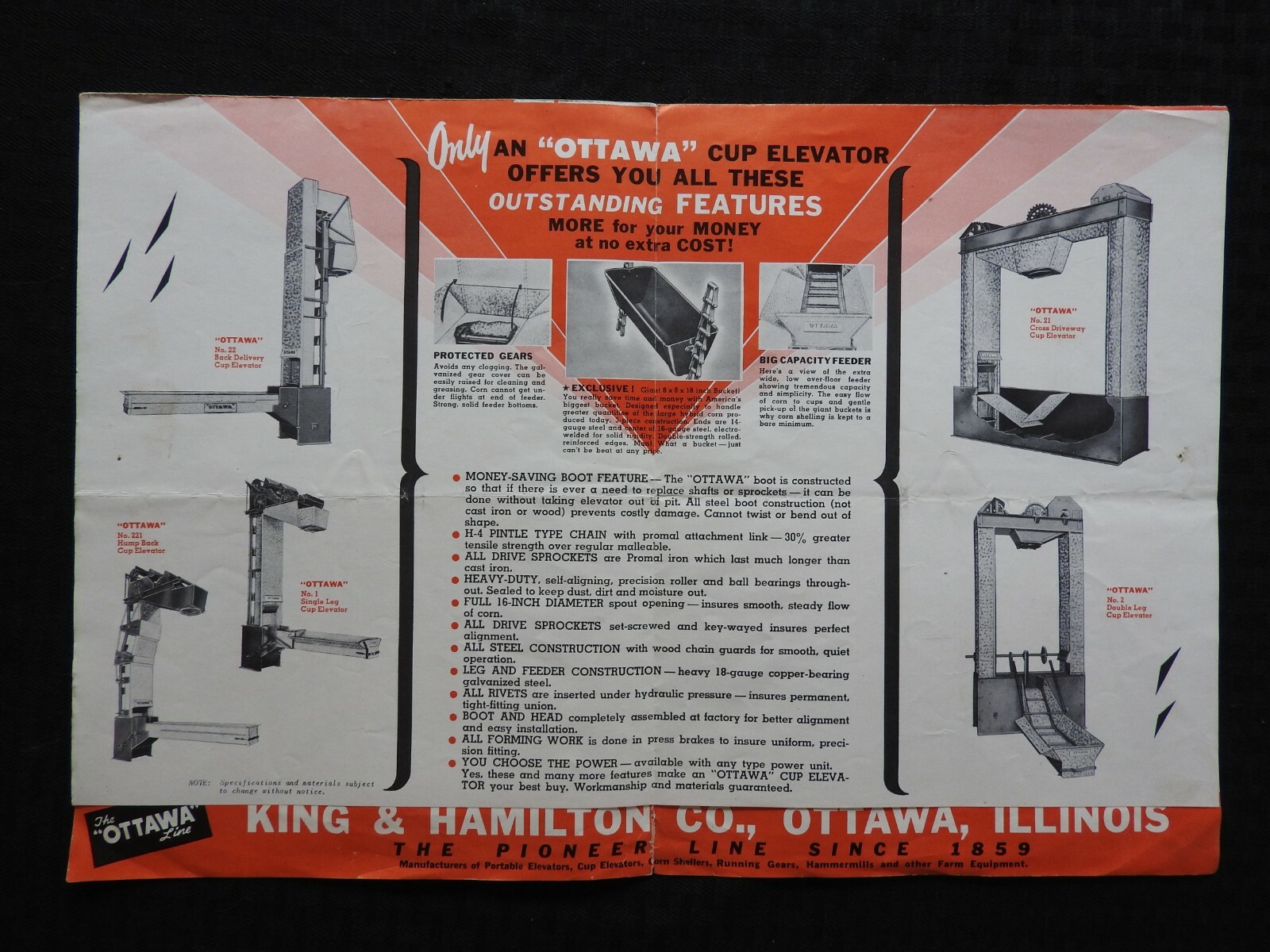 1950&rsquo;s « OTTAWA BIGGEST CAPACITY GRAIN CUP ELEVATOR » FOLD-OUT POSTER BROCHURE IL
