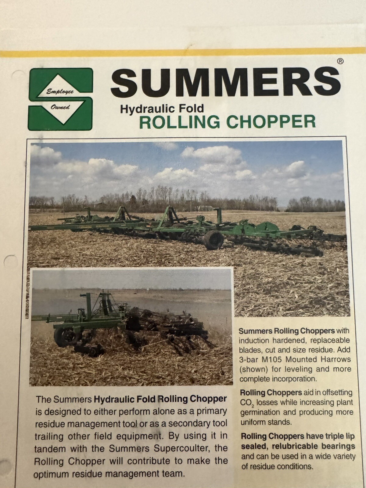 Summers Hydraulic Fold Rolling Chopper 2010 Sales Brochure Agriculture Farm Tool