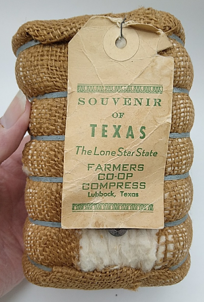Vintage Cotton Bale Souvenir From Texas – Small 1 Lb Miniature Lone Star State
