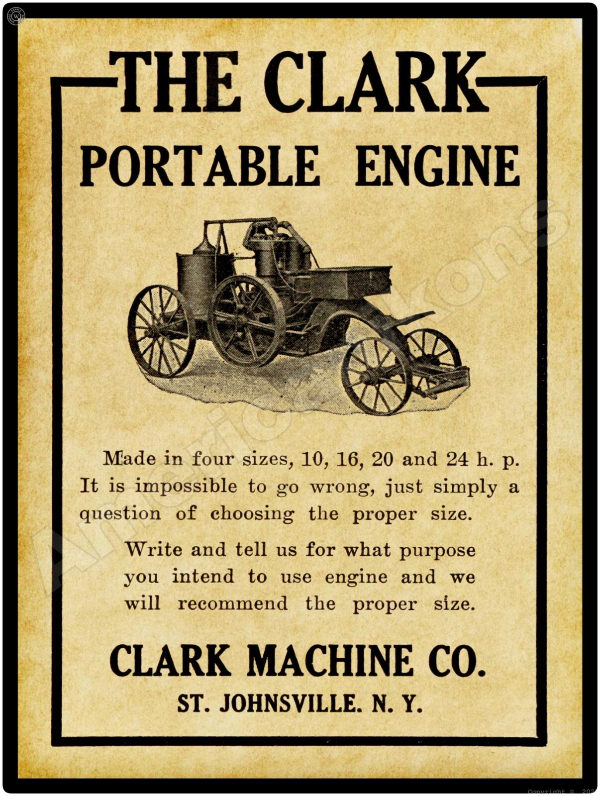 1911 Clark Machine Co Clark Gas Engines New Metal Sign: LARGE SIZE 12 x 16