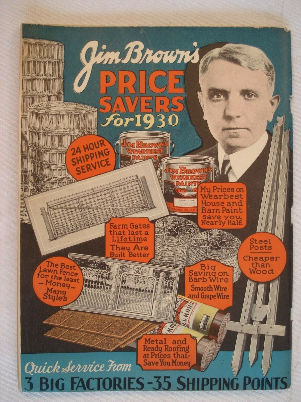 1930 CATALOG BARGAIN BOOK JIM BROWN FENCE & WIRE AGRICULTURAL FARM POULTRY