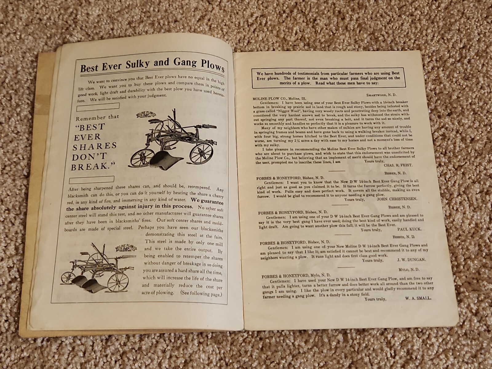 Flying Dutchman Farm Equipment Moline IL Plow Co Souvenir Song Book