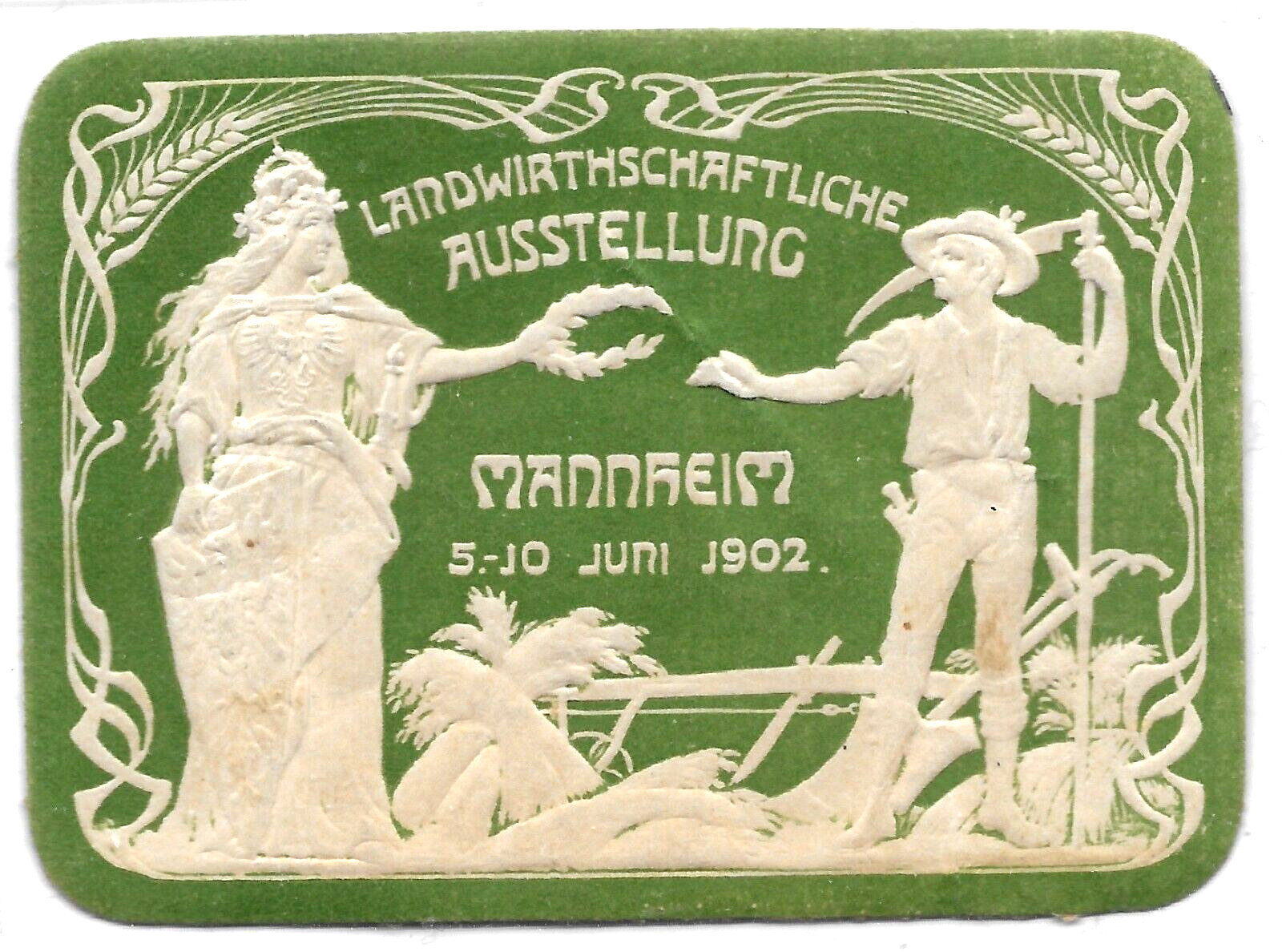 GERMANY🔥AGRICULTURAL EXHIBITION Mannheim 1902 Embossed AD Poster STAMP MH VF