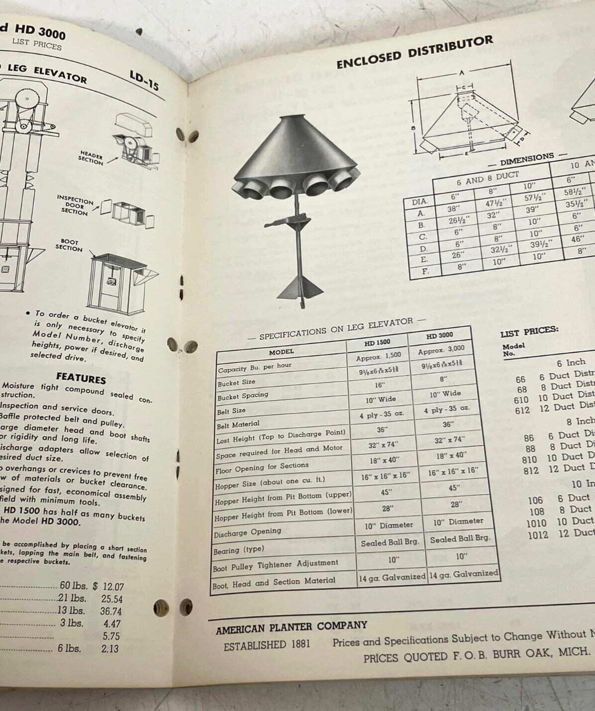 Vtg 1958 American Standard Planter Farm Equipment Brochure Catalog and Inserts