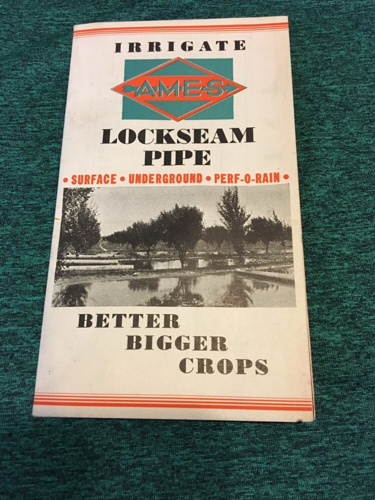 Vintage Ames Irrigate Lockseam Pipe Brochure and Price List 1930&rsquo;s-1940&rsquo;s