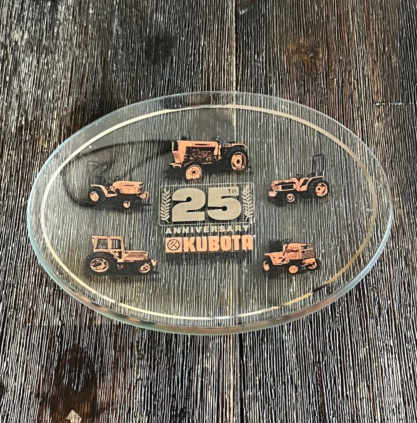 Kubota Tractor Company 25th Anniversary Glass Dish Oval Decorative Collectible