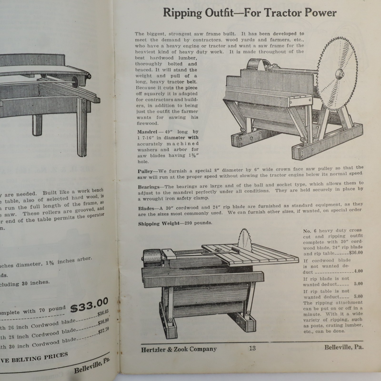 1931-1932 Hertzler & Zook Wood Sawing Machines Farm Tractor Implements Catalog