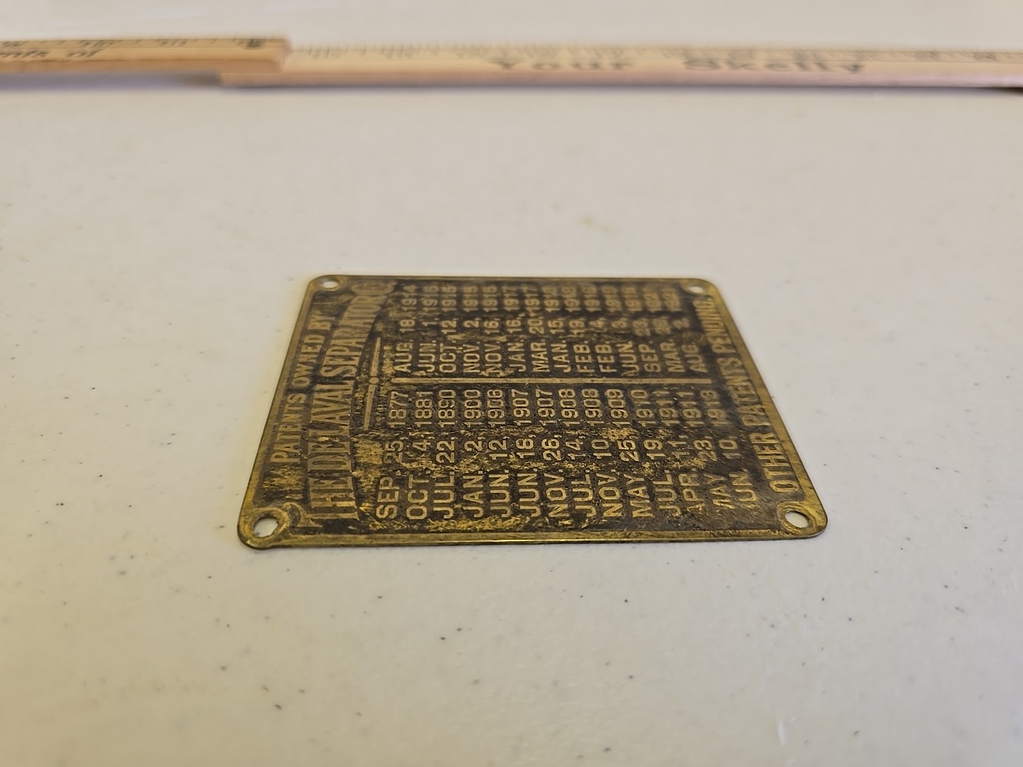 Antique De Laval Seperator Co Advertising 1921 Brass Patent List Badge Emblem