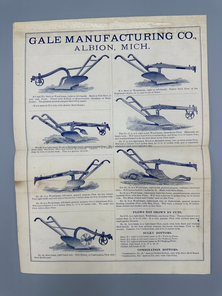 1888 GALE PLOW Big Injun FARM Advertising ALBION Michigan Circular