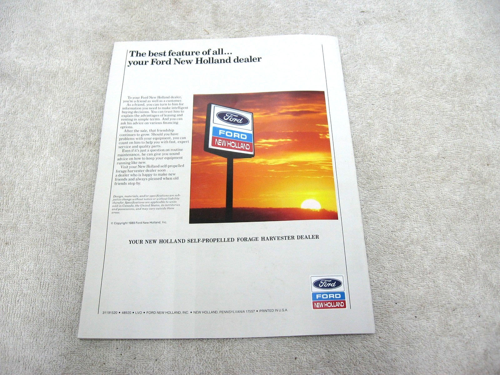 VINTAGE 1989 NEW HOLLAND SELF PROPELLED HARVESTER BROCHURE 1915 2115