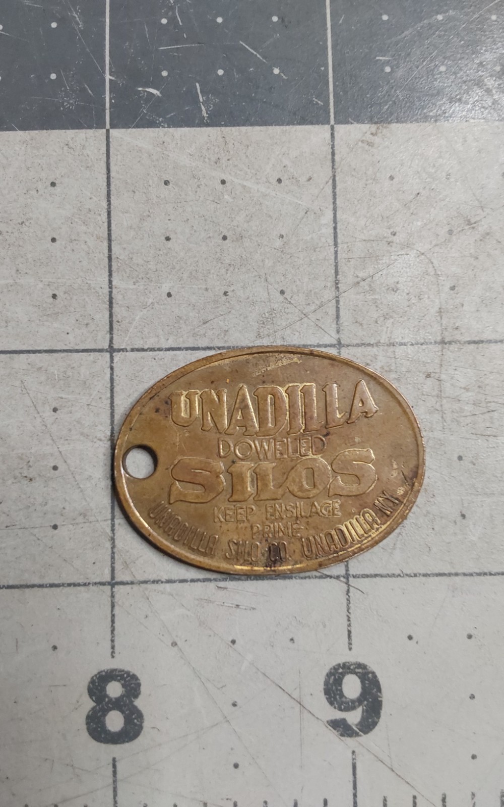 1906 Unadilla Silo Company Copper Key Chain Company Advertising Unadilla NY