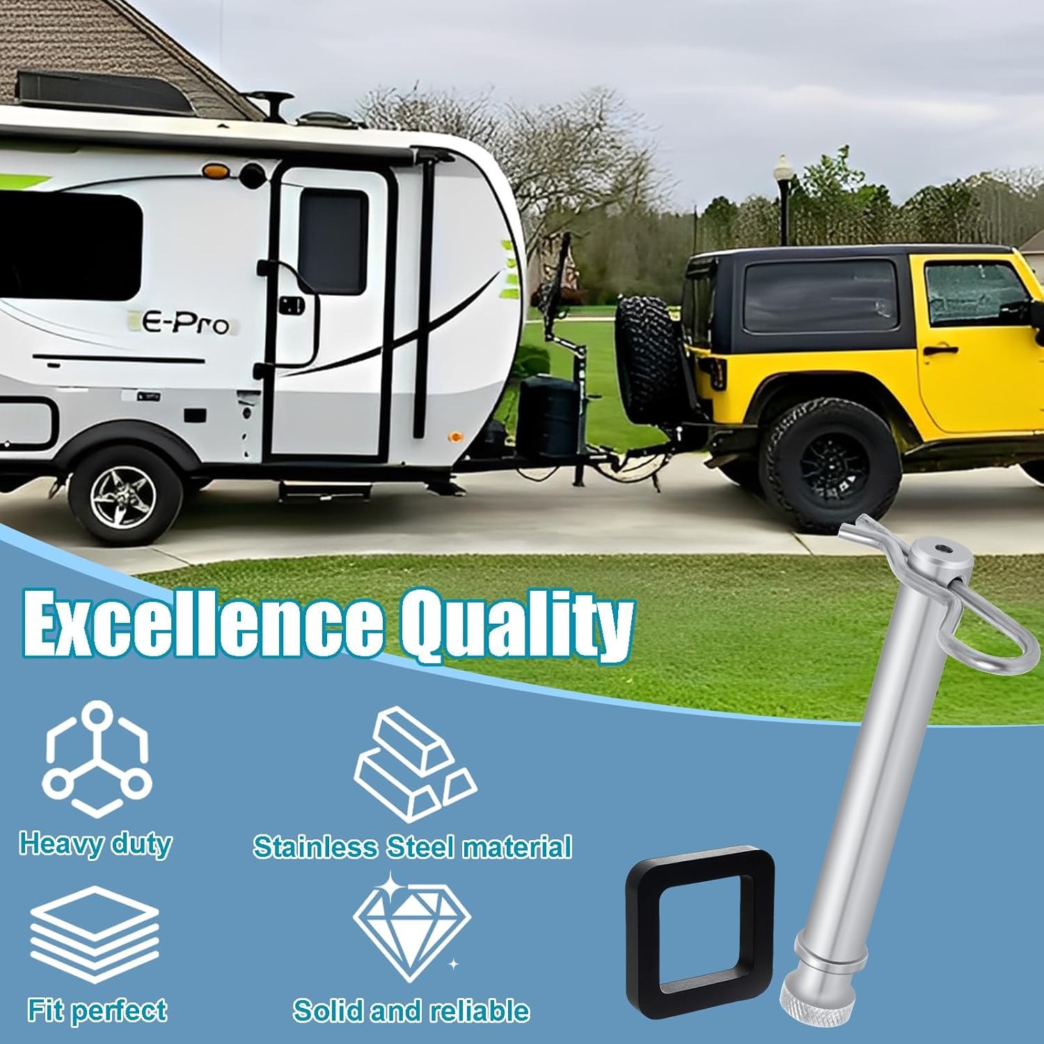 Stainless Steel Trailer Hitch Pin and Clip Set 3 Piece B W 2 & 2.5 Inch