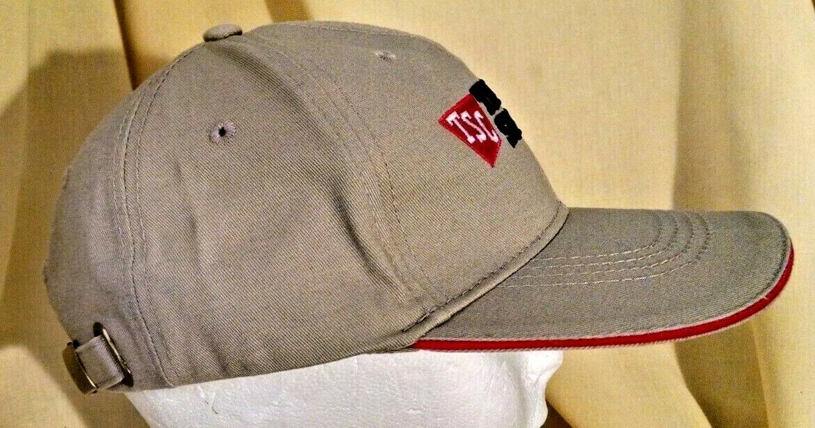 TRACTOR SUPPLY HAT SINCE 1938 TAN RED ADJ CLOTH STRAP NWOT BASEBALL BALL CAP.
