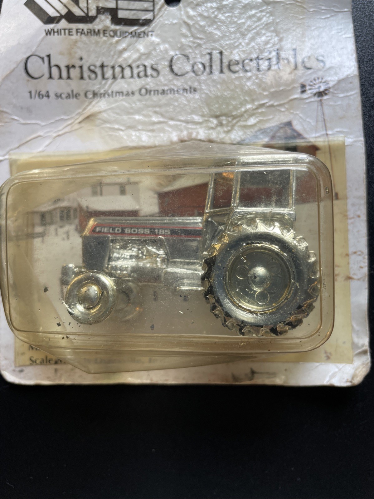 1985 Scale Models White Farm Equipment 1/64 Scale Christmas Ornament BoxDamaged